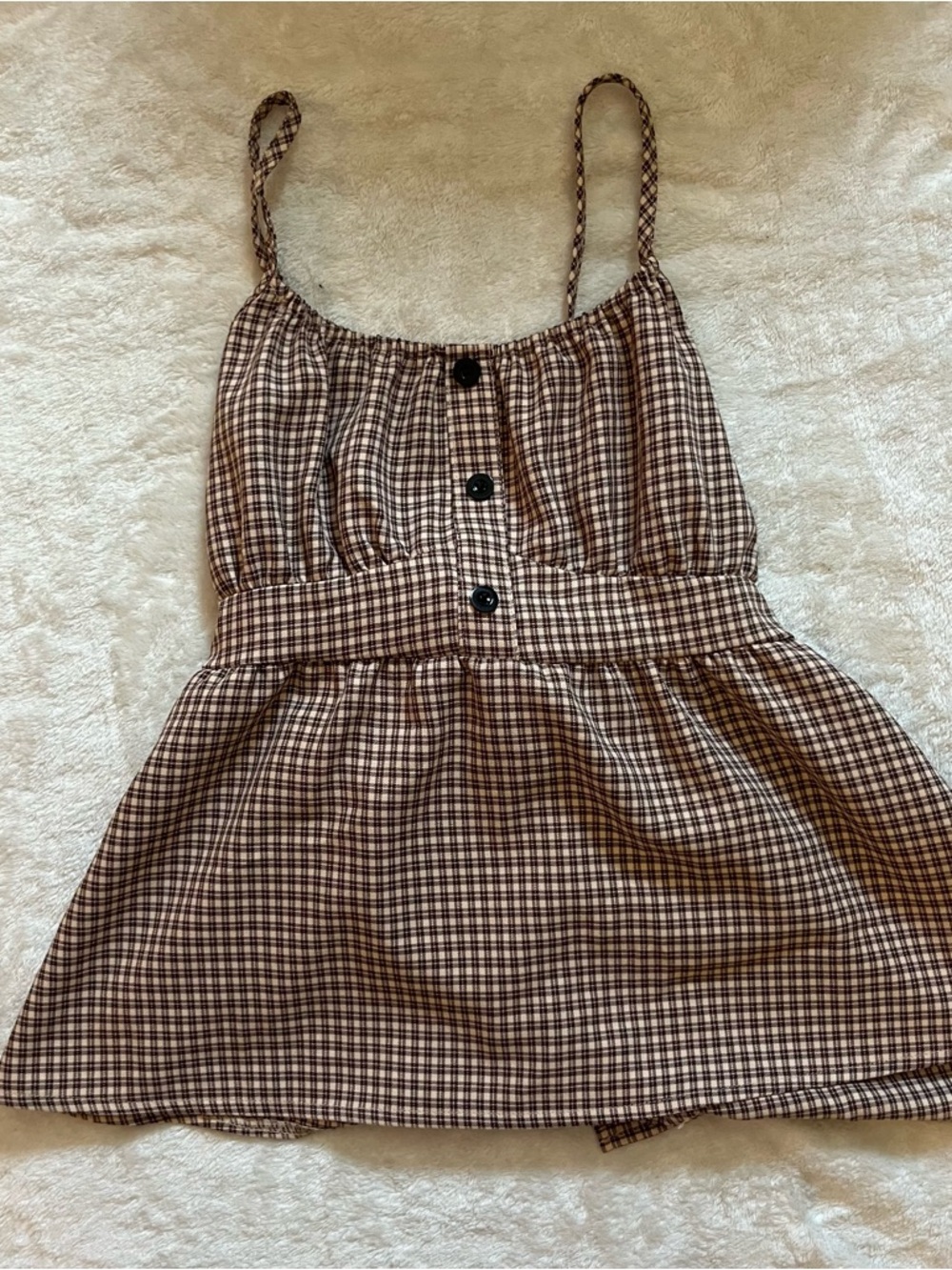 ROMWE Brown Plaid Spaghetti Strap Bustier Top
